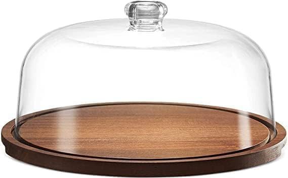 gosk enterprise Wooden Cake Stand with Acrylic Dome, Round Cake Dessert Serving Tray Platter Wooden, Acrylic Cake Server-picture-29