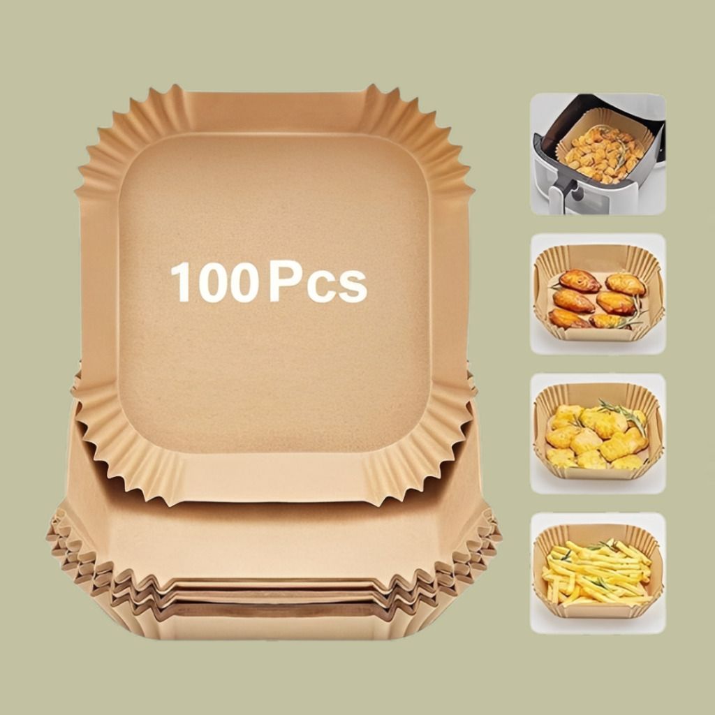 hofex 100 Pcs Square Air Fryer Paper Liners Grease-Free Baking Paper Cake Server-picture-41