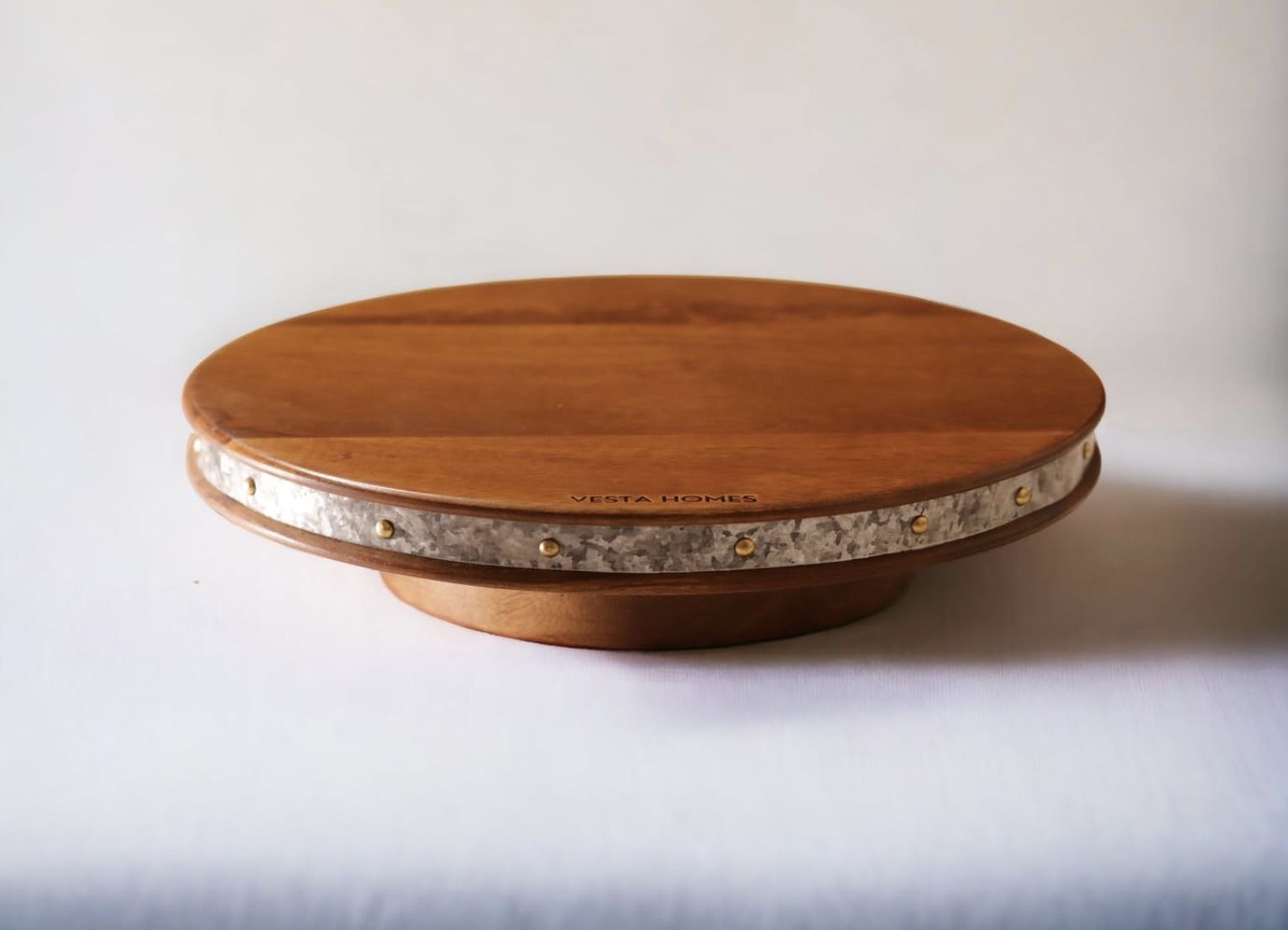 Vesta Homes Rotating Cake Stand / Platter, Pizza Stand, Stand for Dining Table Wooden Cake Server-image-29