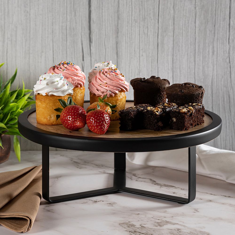 metalsmith Elegant Medium Cake Stand To Serve Cupcakes & Desserts For Gatherings, Wooden Cake Server-picture-24