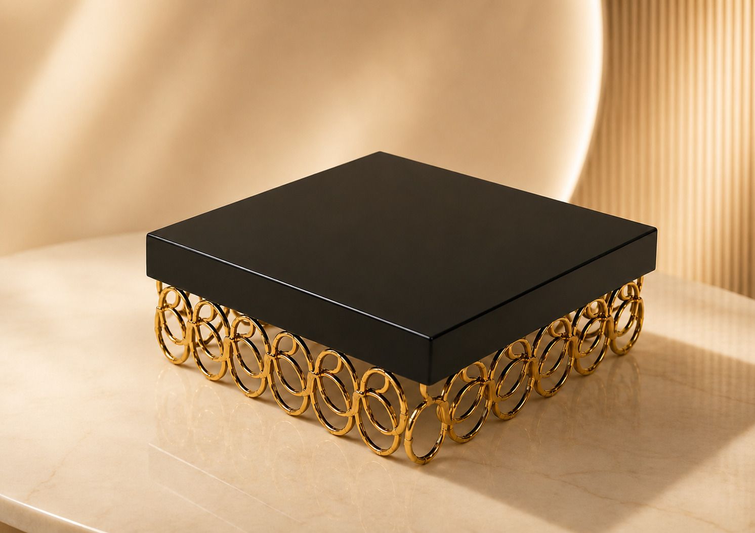 de casa decor Square Ring Design Black & Gold Metal Cake Stand Iron Cake Server-picture-21
