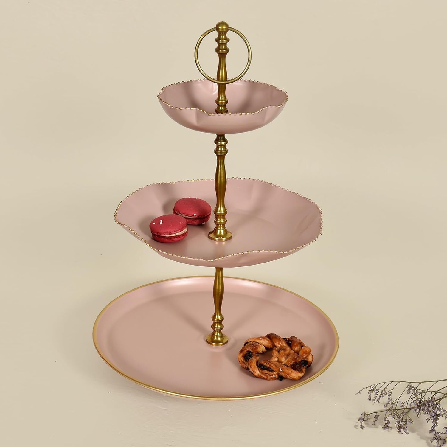 elan Mild Steel Kesar 3 Tier Round Cake Stand Cupcake Stand for Weddings Party (Nude) Stainless Steel Cake Server-picture-47