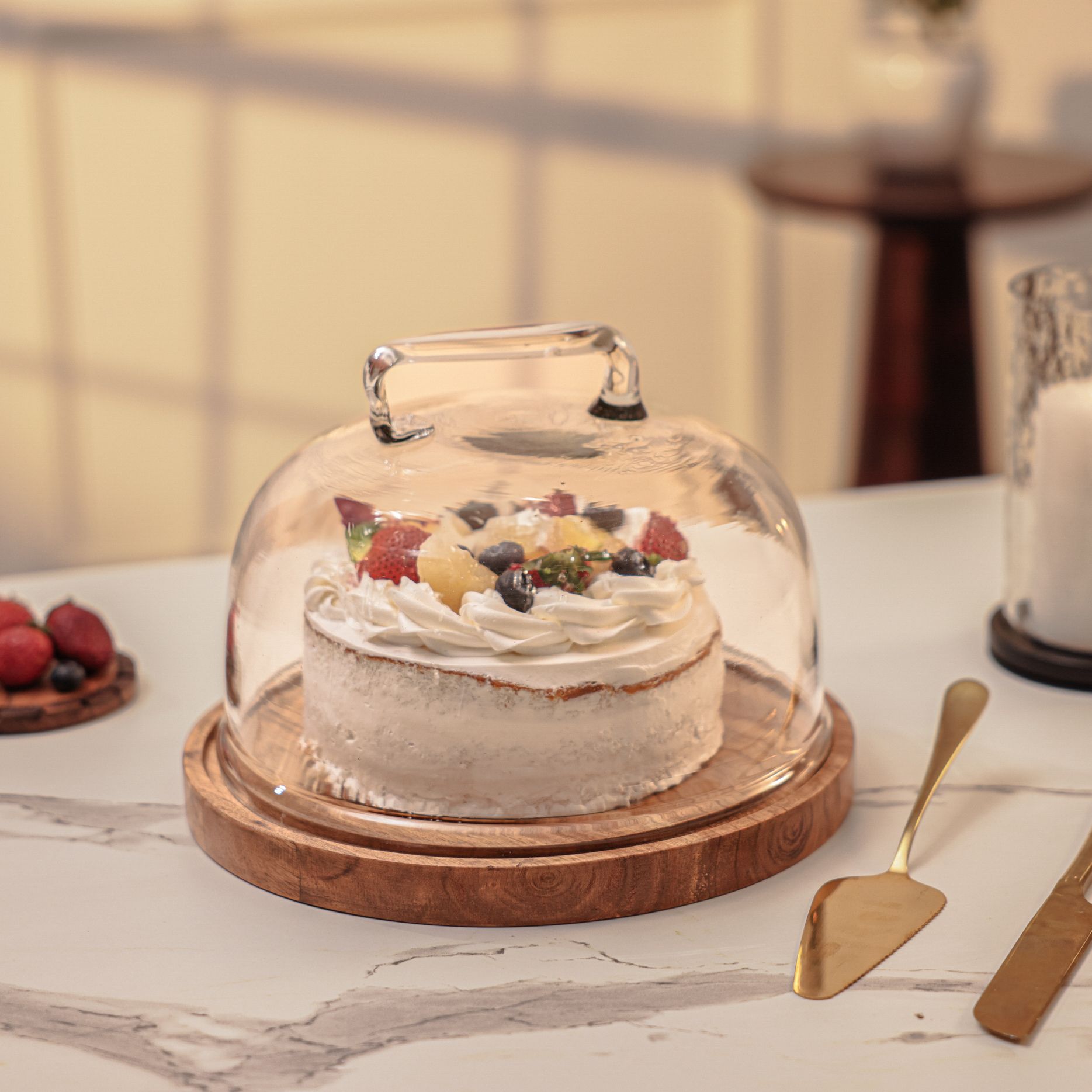 ireka homes Glass, Wooden Cake Server-picture-34