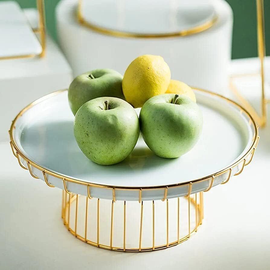 modernn Cake Stand with Dome, Home Snack Holder Metal Chassis Decorated Ceramic Stainless Steel Cake Server-picture-10