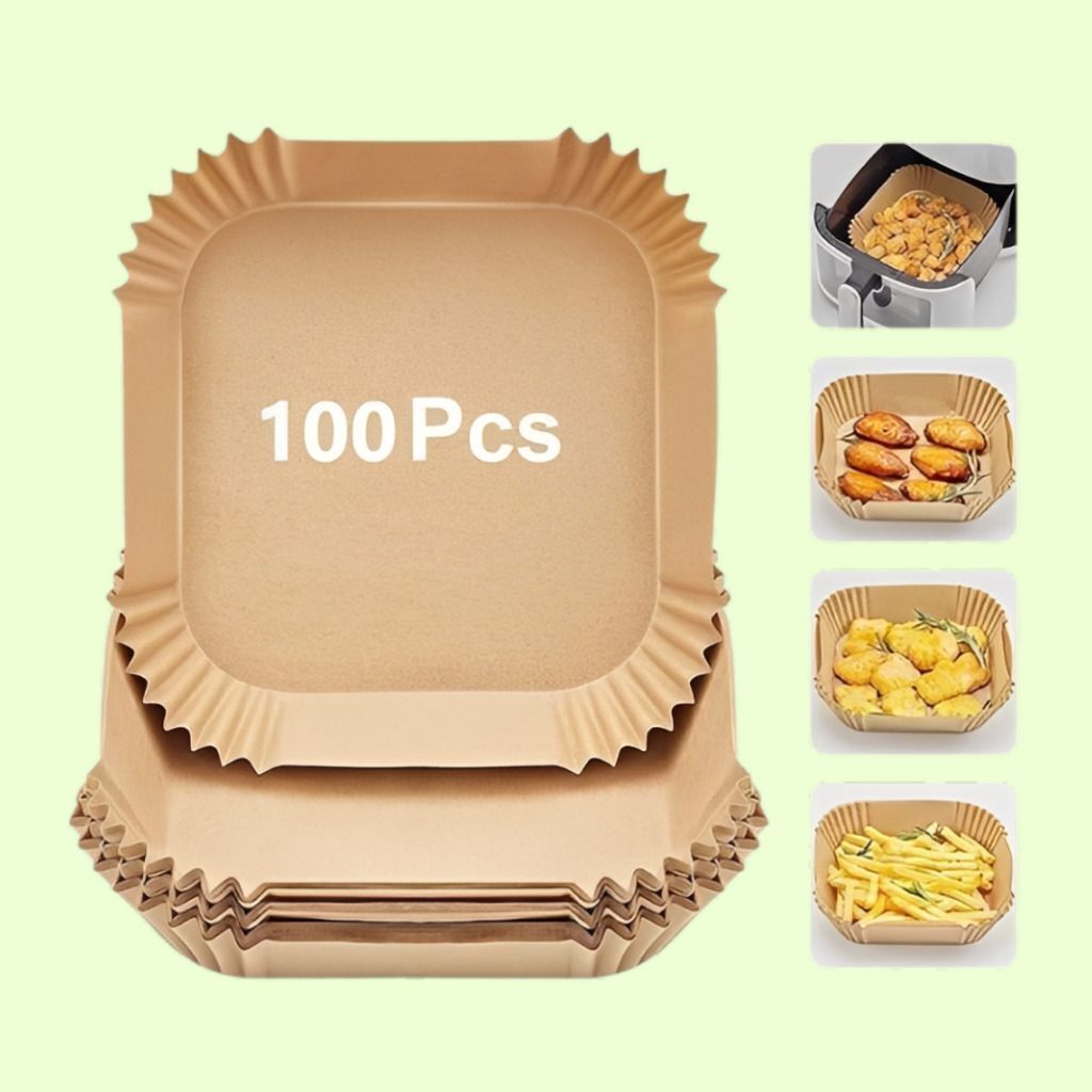 jiyana living 100 Pcs Air Fryer Paper Liners Non-Stick Disposable Baking Mat Paper Cake Server-picture-20