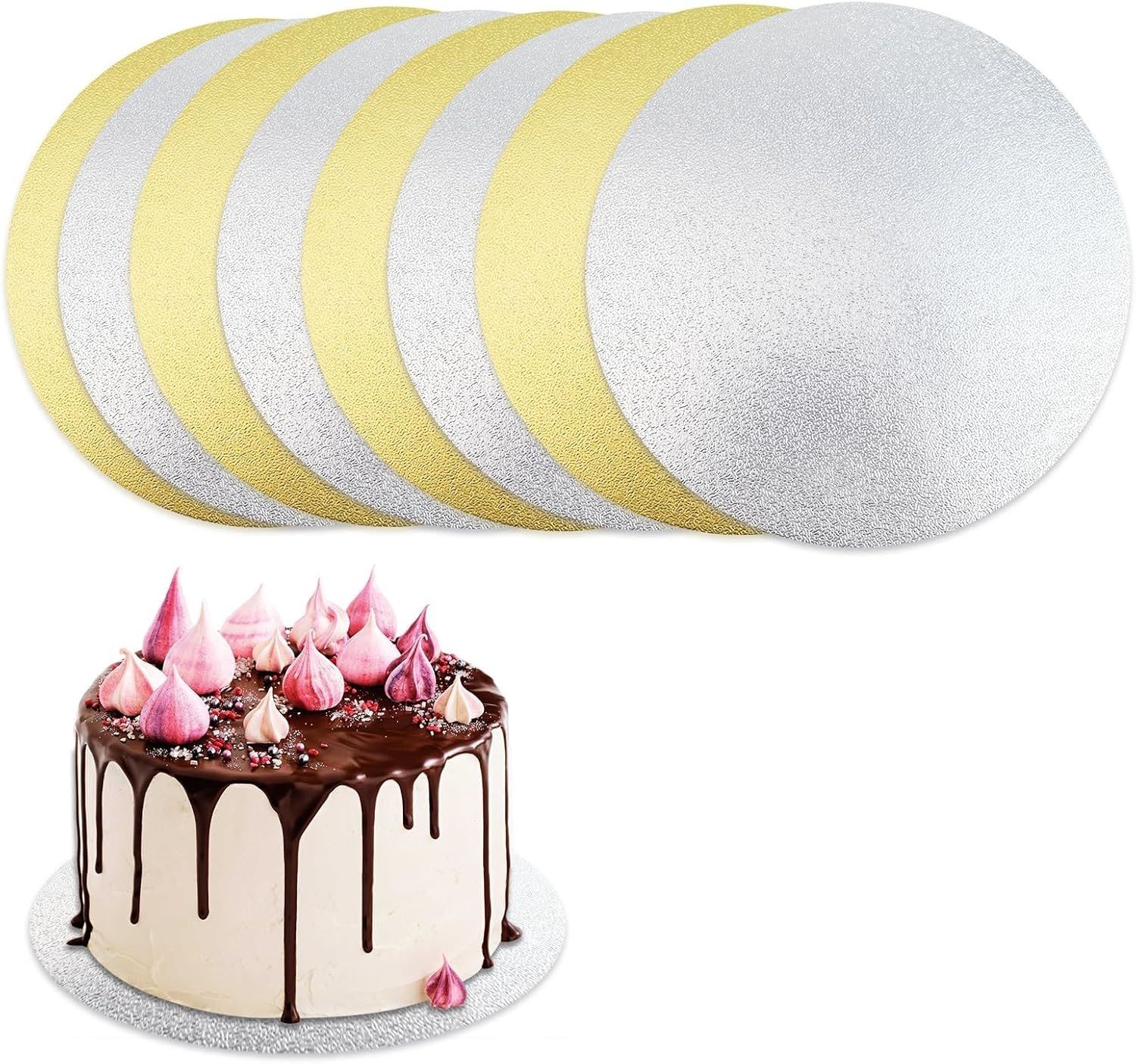 TrendyTrolley Cake Base Boards Set 4Gold 4Silver 8 inch Boards Paper Cake Server-image-3