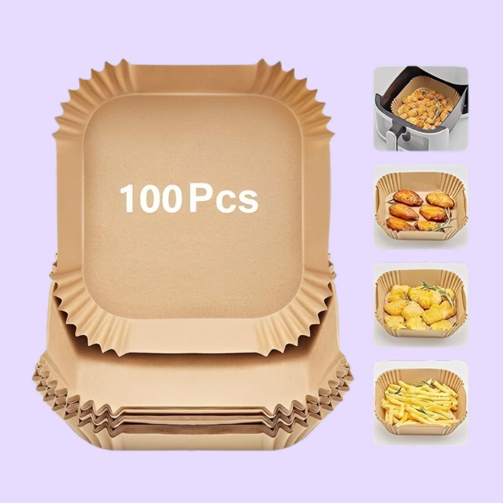 jiyana living 100 Pcs Square Disposable Air Fryer Paper Liners for Oven Paper Cake Server-picture-26