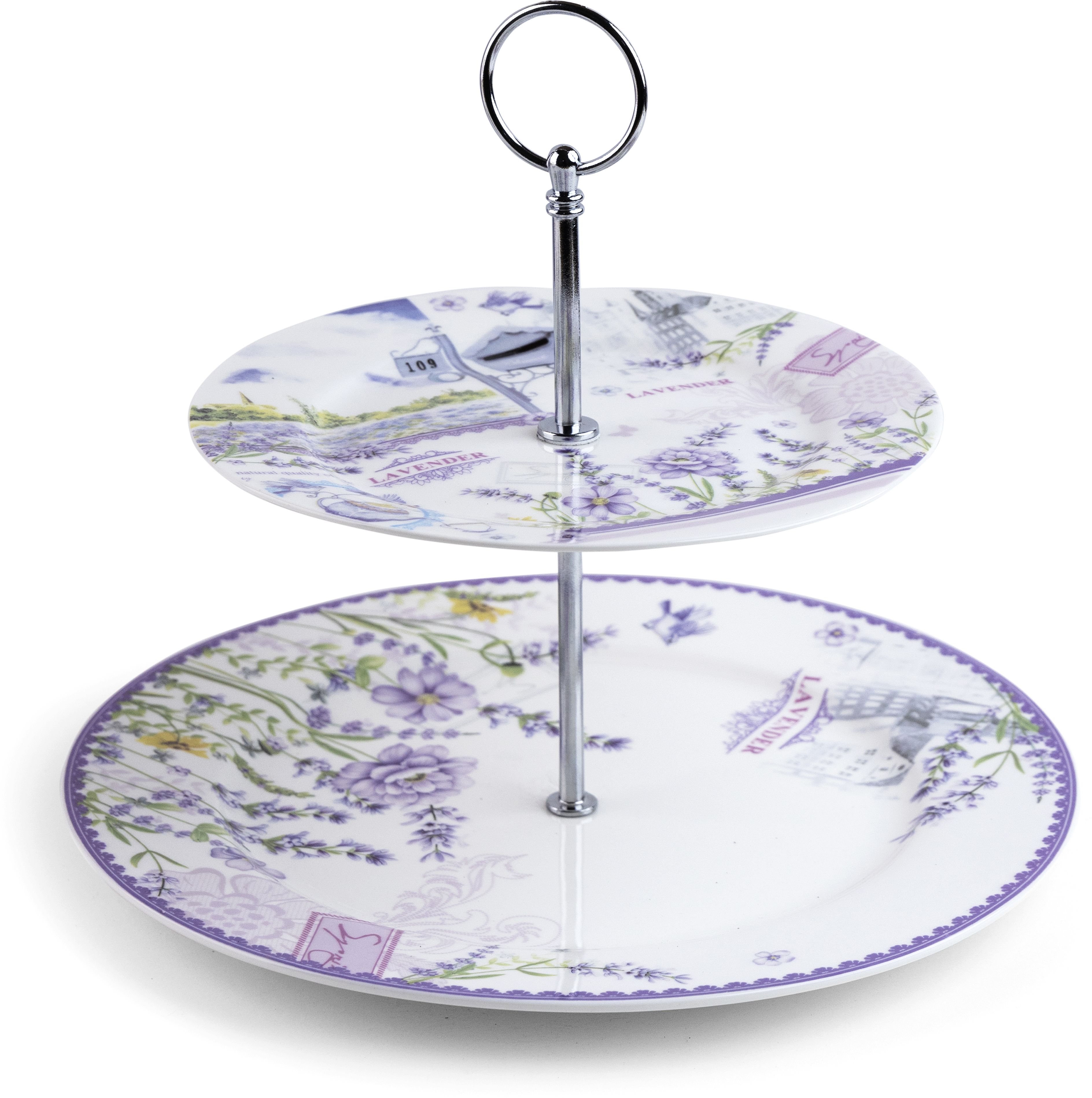 mgeezz Ceramic Lavender Print Two-Tier Cake Stand Detachable Layers Ceramic Cake Serve Ceramic Cake Server-picture-12