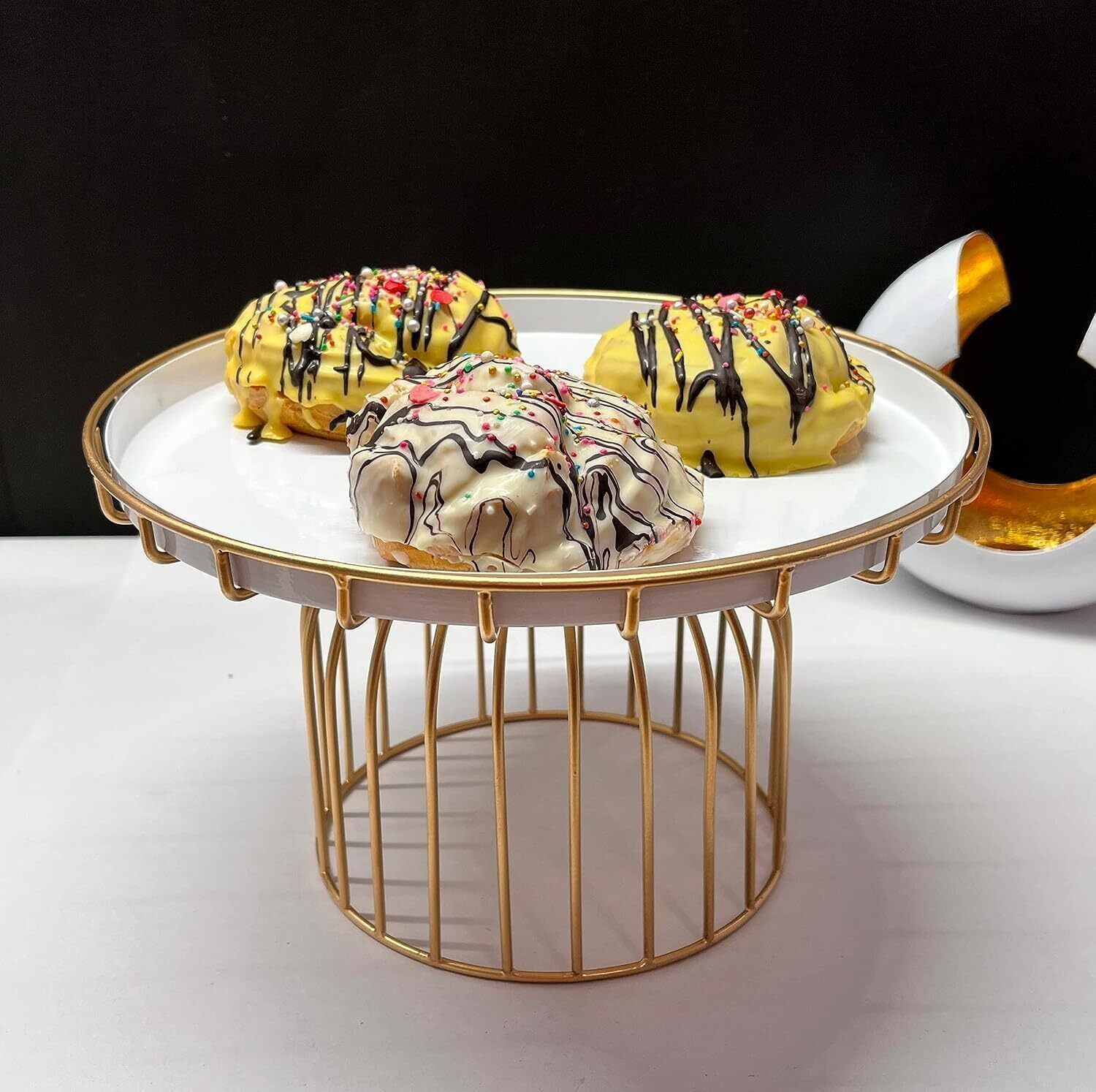 modernn Cake Stand with Dome, Home Snack Holder Metal Chassis Decorated Ceramic Stainless Steel Cake Server-picture-20