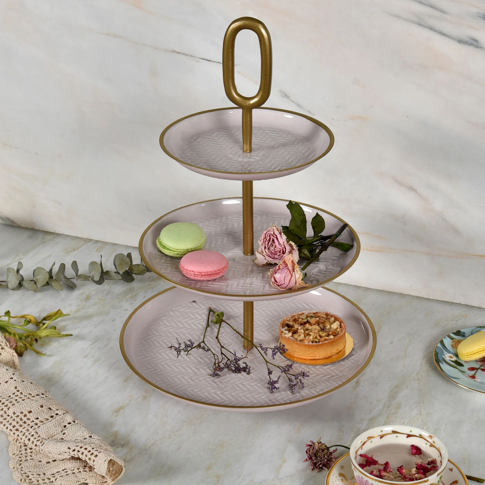 elan Panthera Embossed Knob 3 Tier Round Mild Steel Cake Stand Steel Cake Server-picture-47