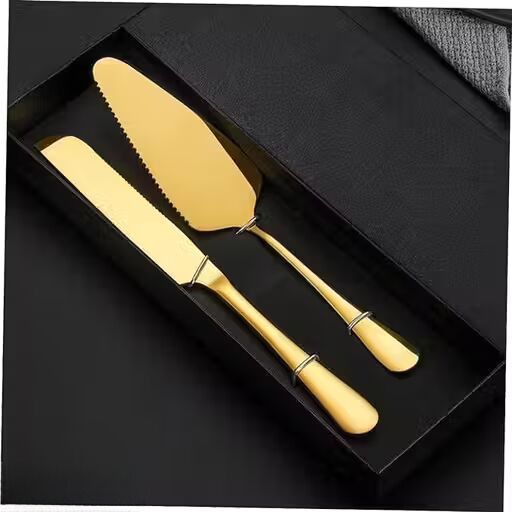elaira designs Golden Finish Stainless Steel Cake Server Set Brass Cake Server-picture-13