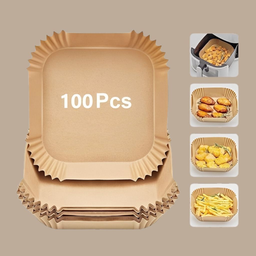 jiyana living 100 Pcs Square Paper Liner for Air Fryer Microwave & Oven Paper Cake Server-picture-13