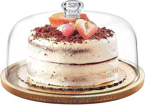 onishomes Wooden Cake Stand with Acrylic Dome, Serving Platter Tray For Pizza, Desert Acrylic, Wooden Cake Server-picture-33