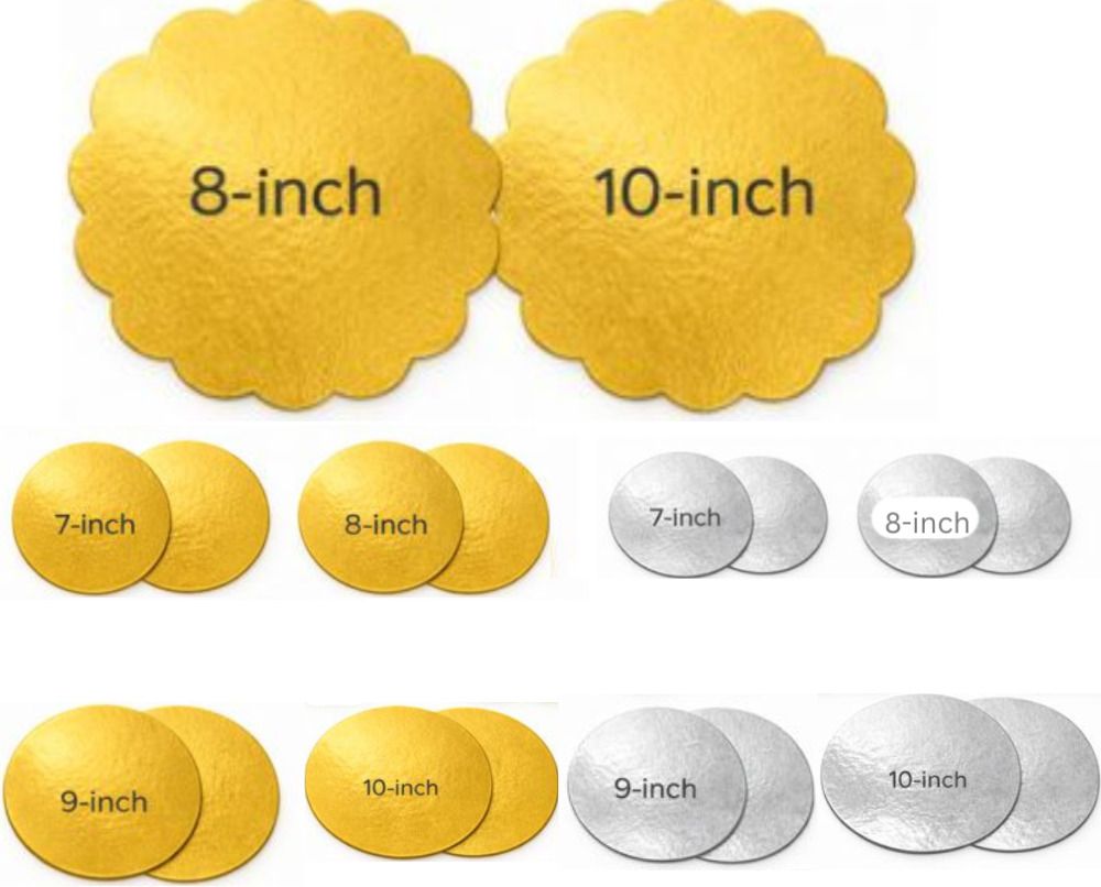 trendytrolley C20 Pcs Cake Board Combo Gold Silver 7 8 9 10 Inch + Flower 8 10 Inch Paper Cake Server-picture-13