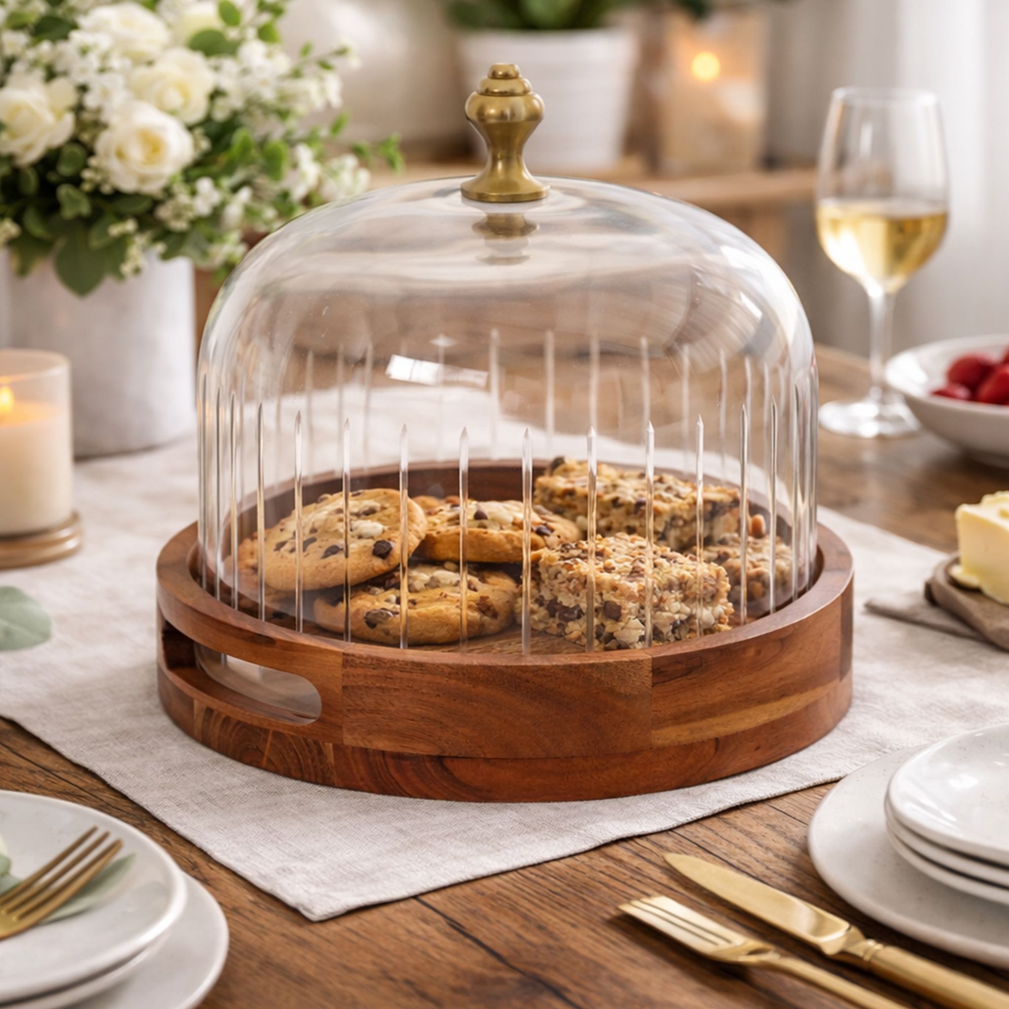 olivenest Gemma Cake Stand Aluminium, Glass, Wooden Cake Server-picture-13