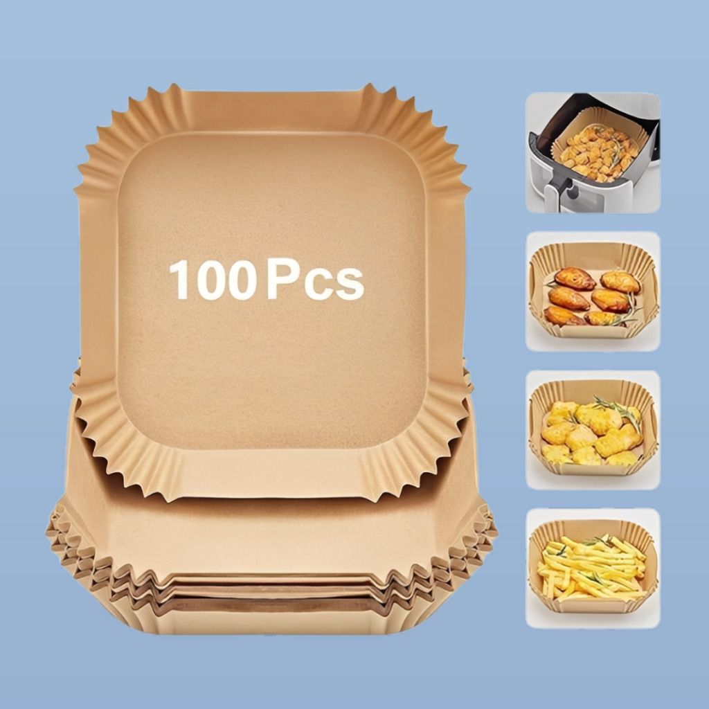 hofex 100 Pcs Square Air Fryer Paper Liners for Healthier Frying Paper Cake Server-picture-17