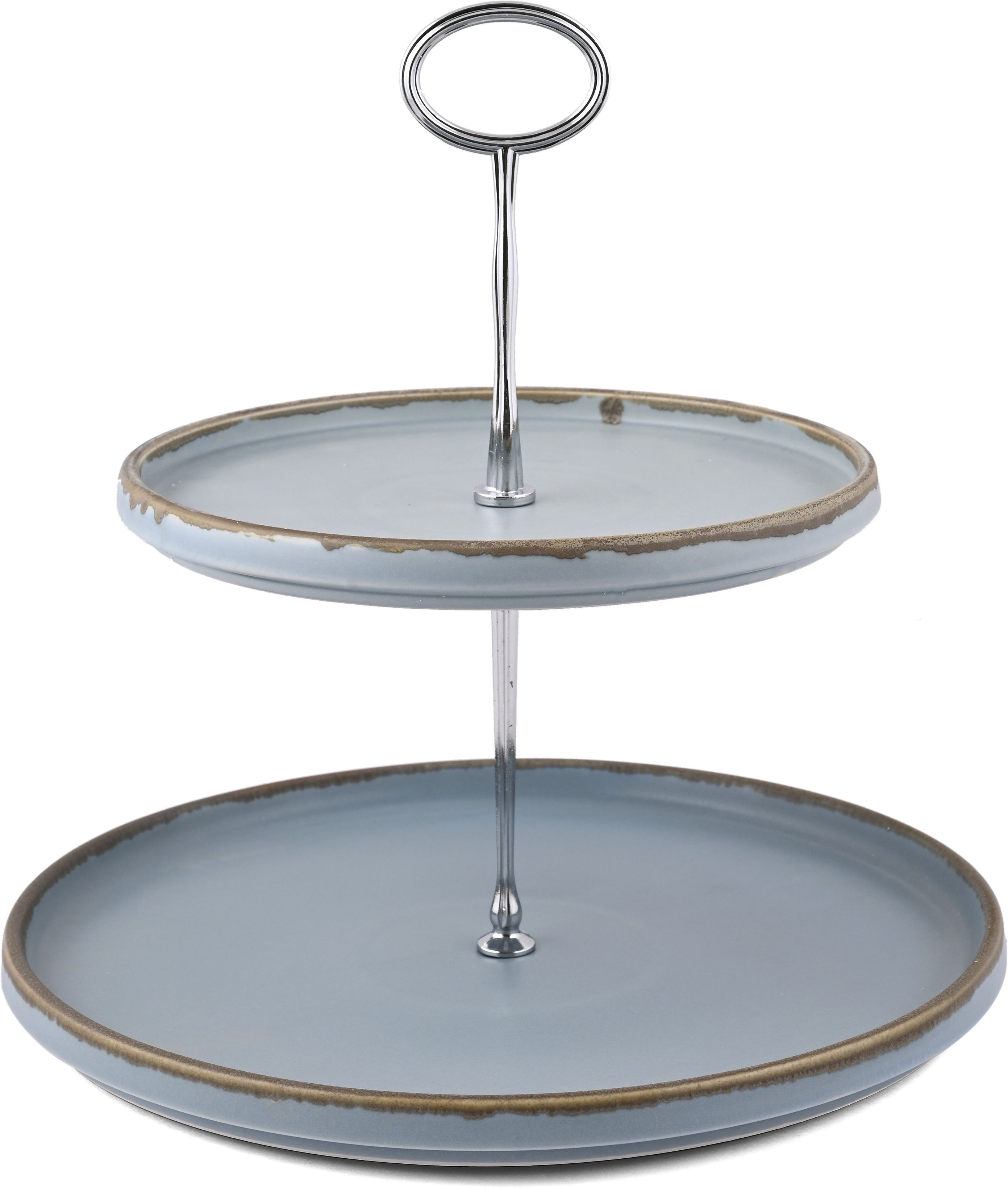 hitkari Crackled Blue Matt 2- Tier Tray (Pizza Plate) Porcelain Cake Server-picture-19