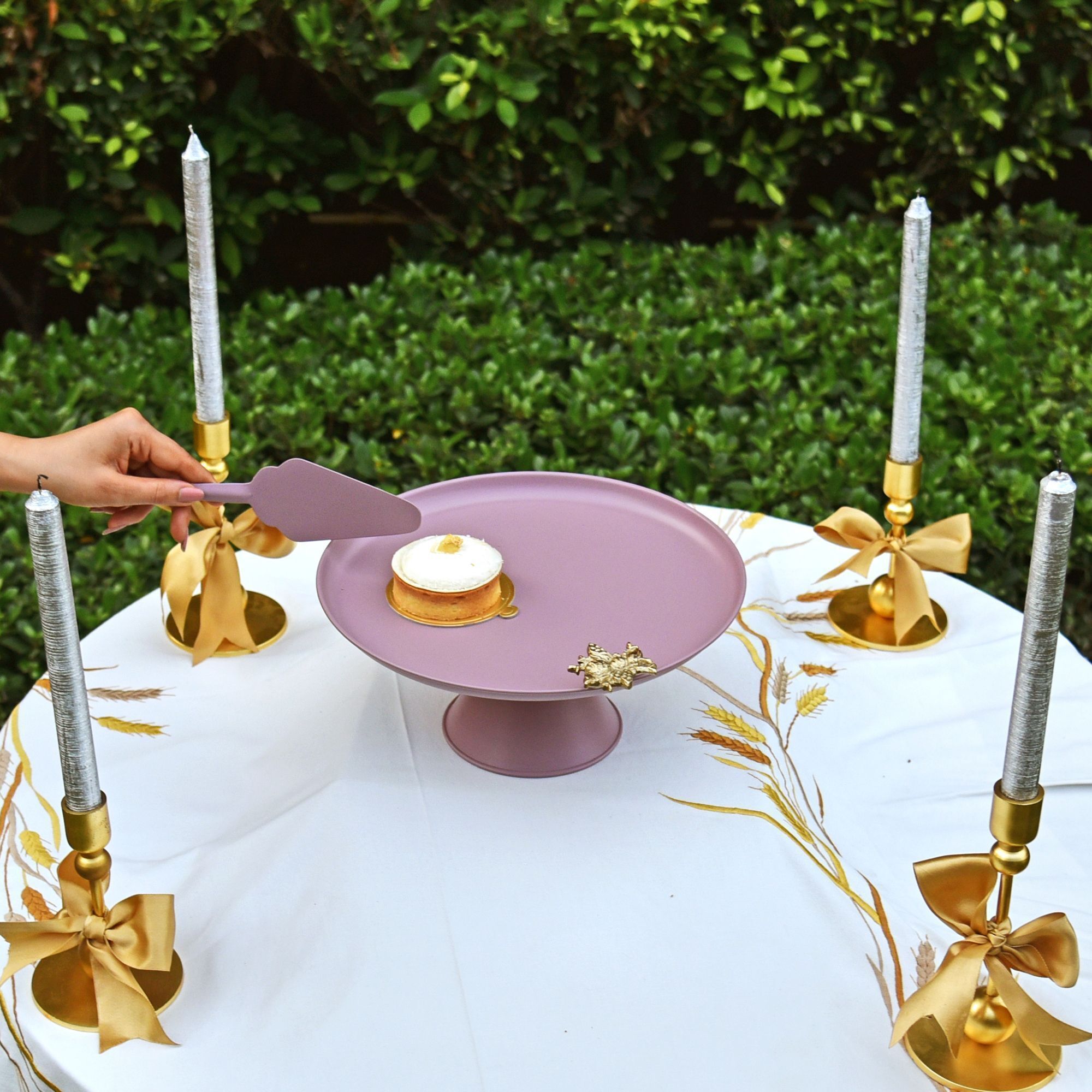 elan Royal Hive Cake Stand with Server Mauve Stainless Steel Cake Server-picture-33