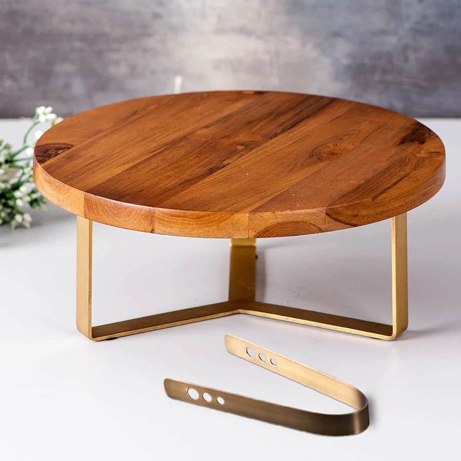 nestroots Wooden Cake Stand for Party |cake holder cup cake stand( Dia 12 inch ) Wooden Cake Server-picture-39