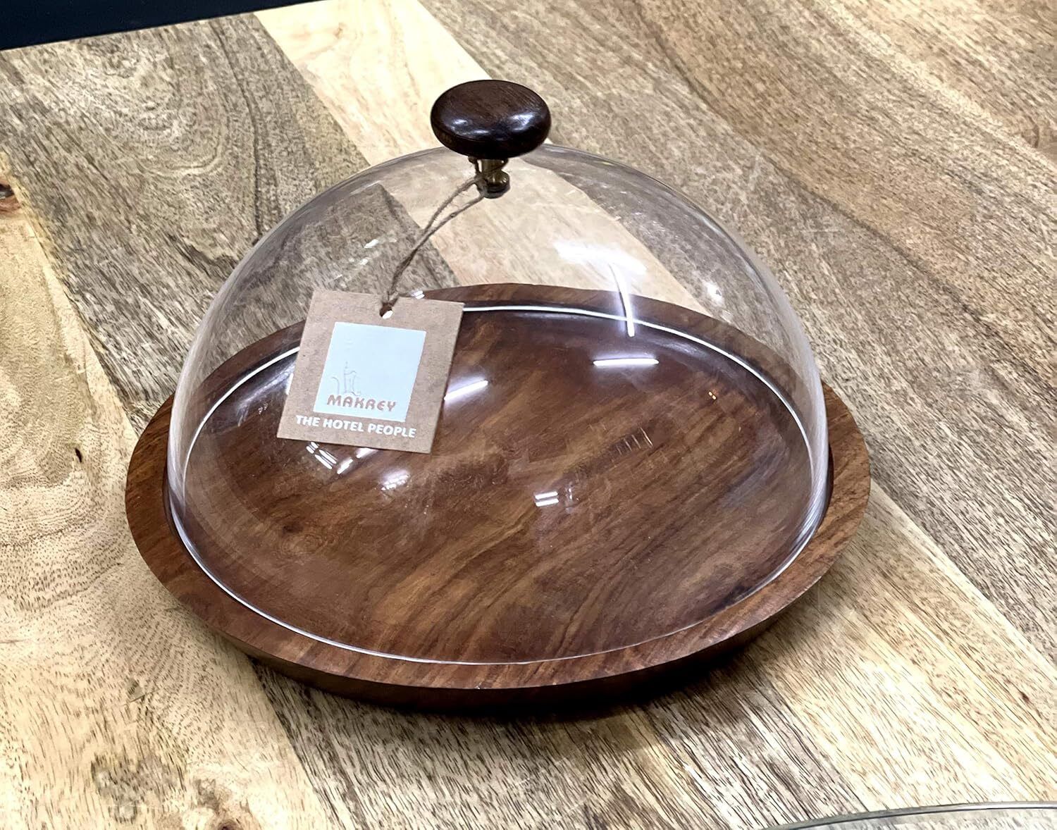 makrey Wood Acrylic Round Cake Platter with Dome Cloche Cover Acrylic Cake Server-picture-10