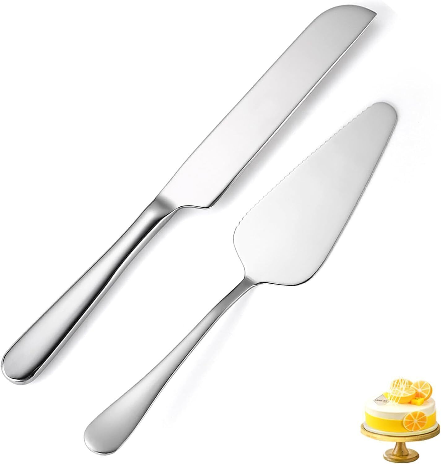 2PCS Silver Cake Serving Set, Cake Knife and Server Set Perfect For Wedding Stainless Steel Cake Server-image-12