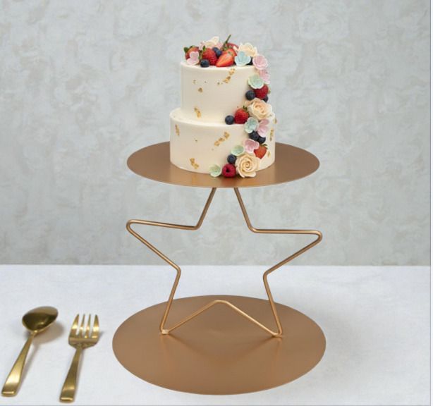 INDIAN ARTISANS Metal Star shape Cake Spacer Golden Colour, 20x16 cm Iron Cake Server-picture-32