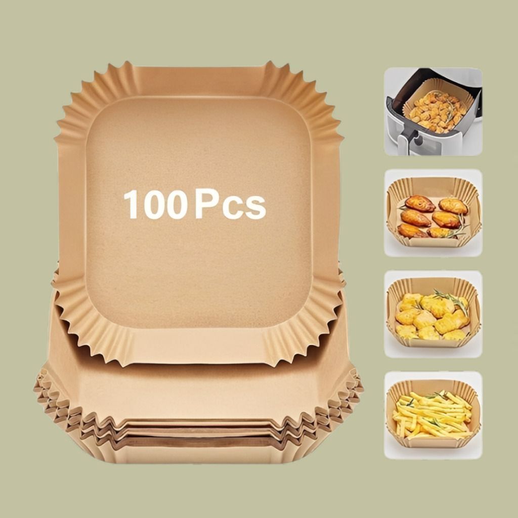 jiyana living 100 Pcs Square Air Fryer Paper Liners Grease-Free Baking Paper Cake Server-picture-16