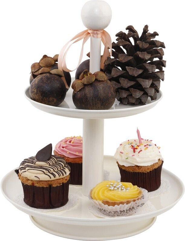 elan Knob 2 Tier Stacked Cake Cupcake & Dessert Stand, Birthday Party Cup Cake Stand Steel Cake Server-picture-13