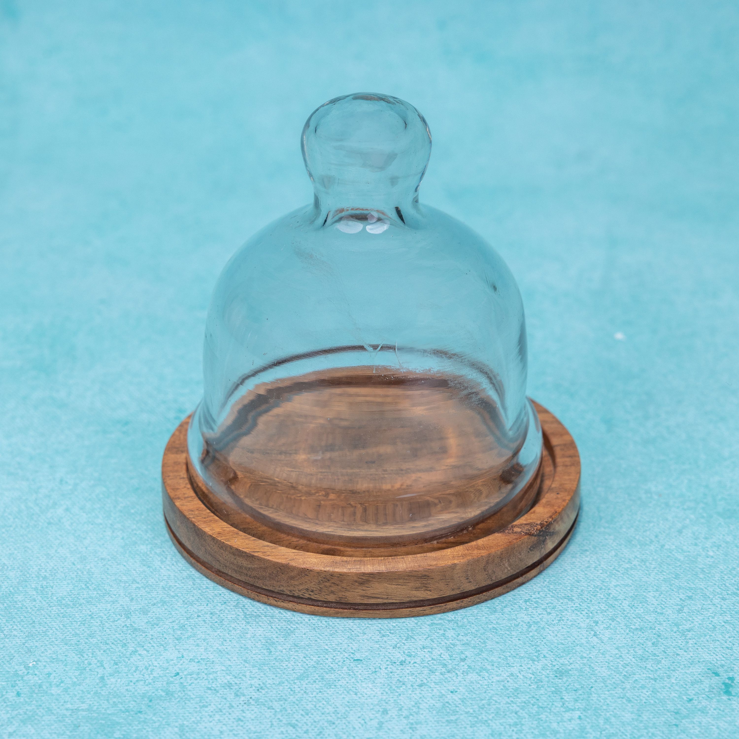 ireka homes Nibble Nest Acacia Wood Cake Stand with Glass Dome Wooden, Glass Cake Server-picture-25