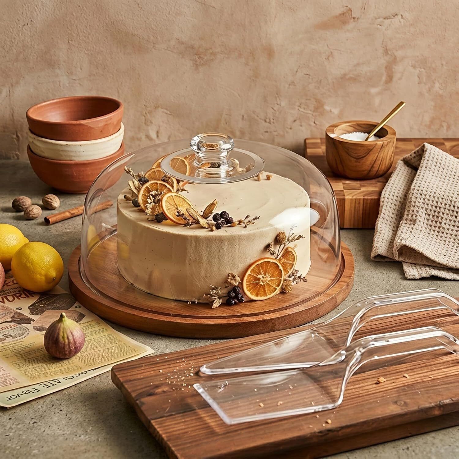 m2sk2 mart Elite Wooden Cake Dome Wooden, Acrylic Cake Server-picture-17