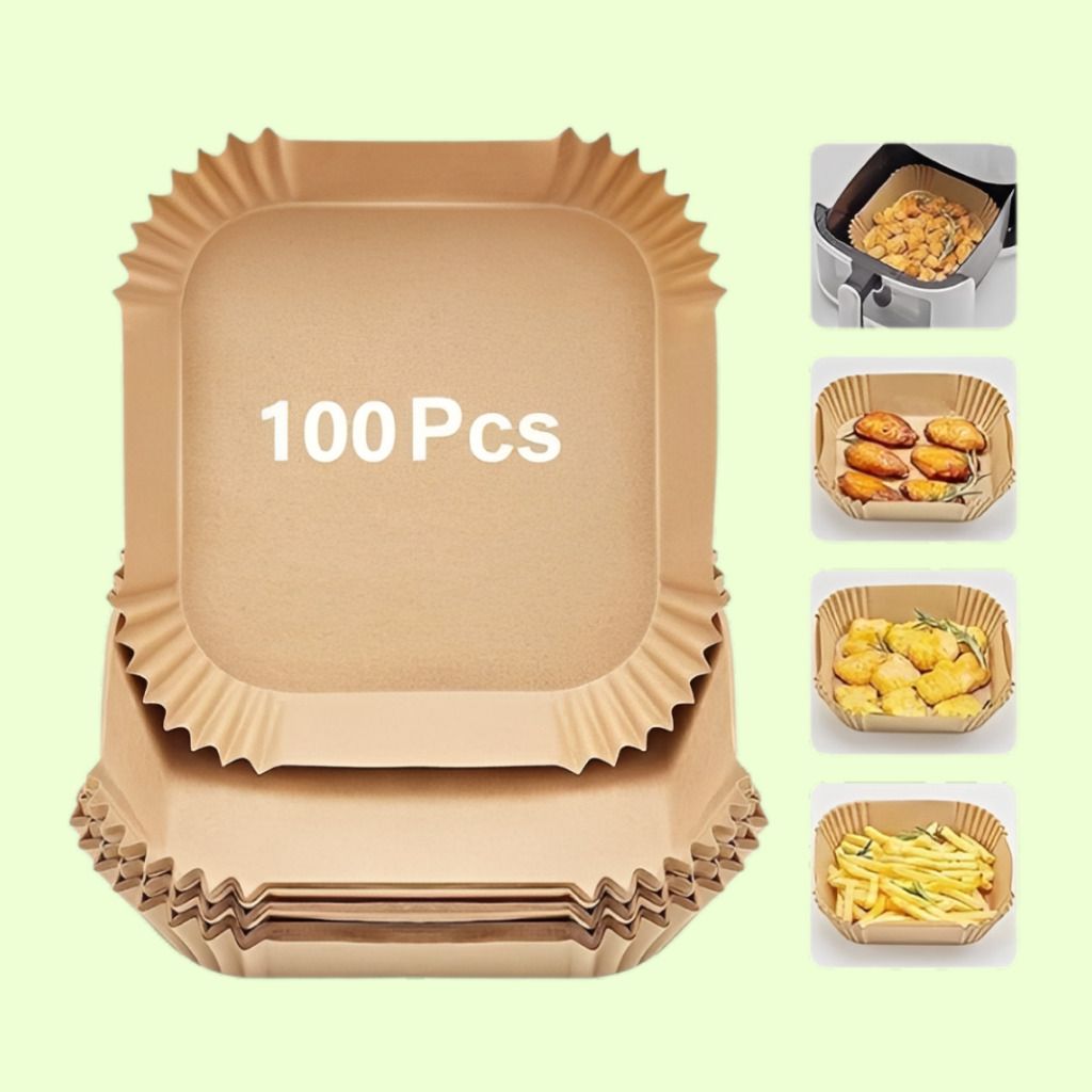 hofex 100 Pcs Air Fryer Paper Liners Non-Stick Disposable Baking Mat Paper Cake Server-picture-23