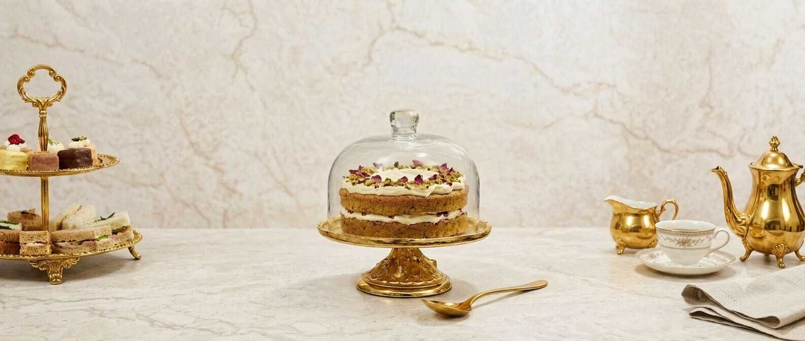 homesthetics Antique Silver Pedestal with Crystal Clear Glass Cloche Lid Iron, Glass Cake Server-picture-26