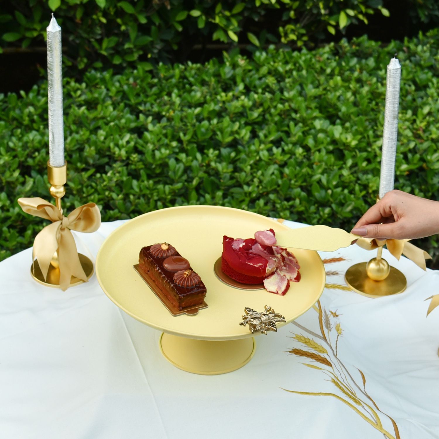 elan Royal Hive Cake Stand with Server Butter Yellow Steel Cake Server-picture-43
