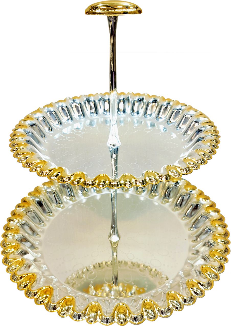 METAL 2-Tier Cupcake Stand for Birthdays/Wedding Party, Dessert Holder/Stand Gold Plated Cake Server-image-12