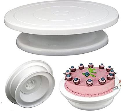 fulkiza Cake Decorating Revolving Turntable and White divinext Round Rotating Plastic Cake Server image 1