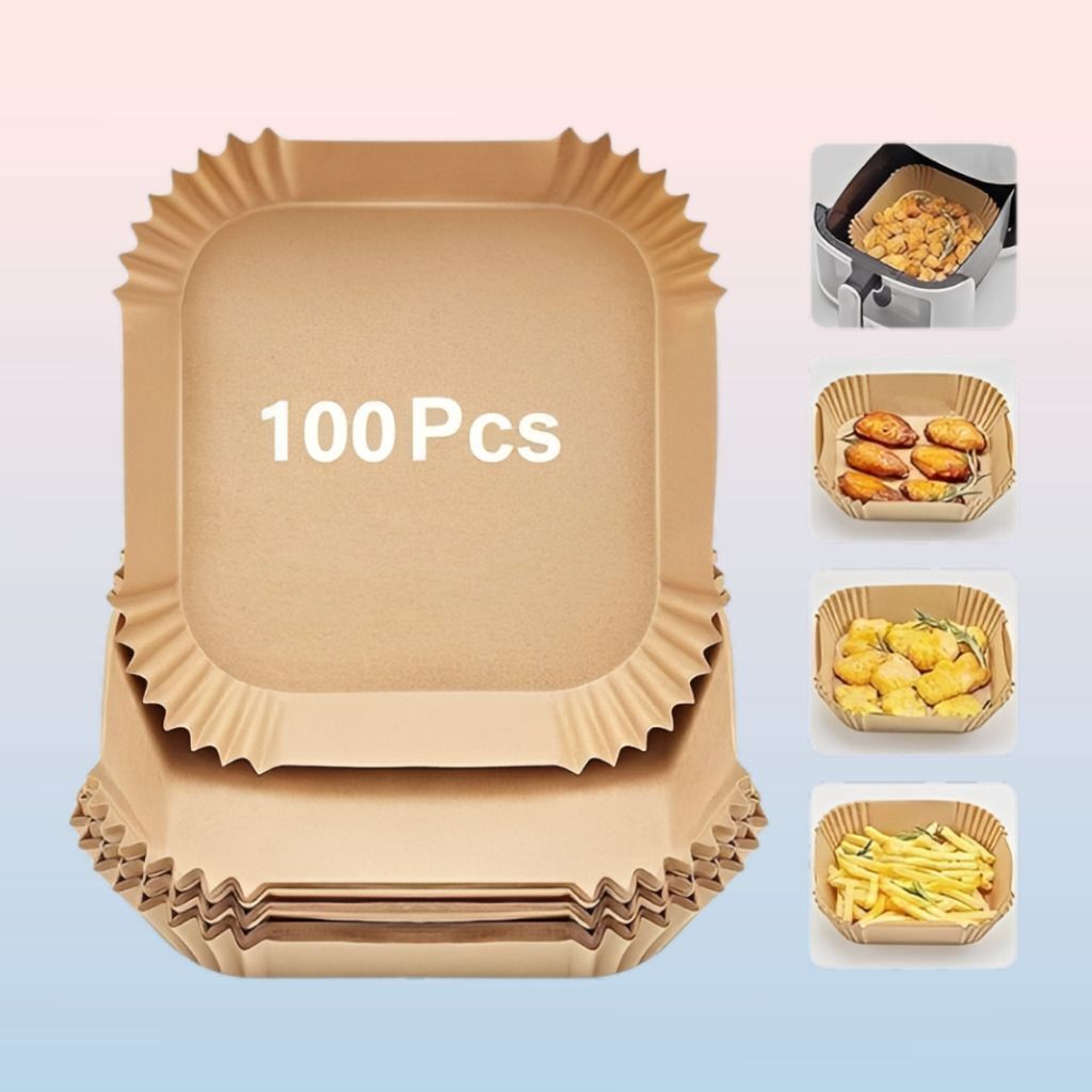 jiyana living 100 Pcs Square Air Fryer Paper Liners for Oven and Microwave Paper Cake Server-picture-27