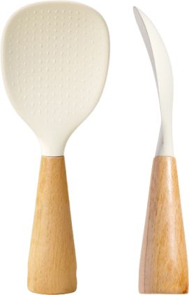 2PC Silicone Spoon and Spatula Set Non Stick Rice Utensils with Wooden Handle Plastic Cake Server-image-13
