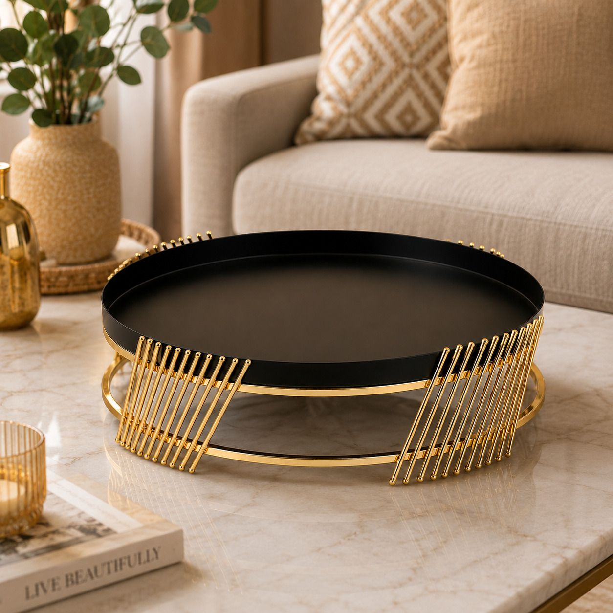 Black Gold Round Cake Display Stand Iron Cake Server-image-23