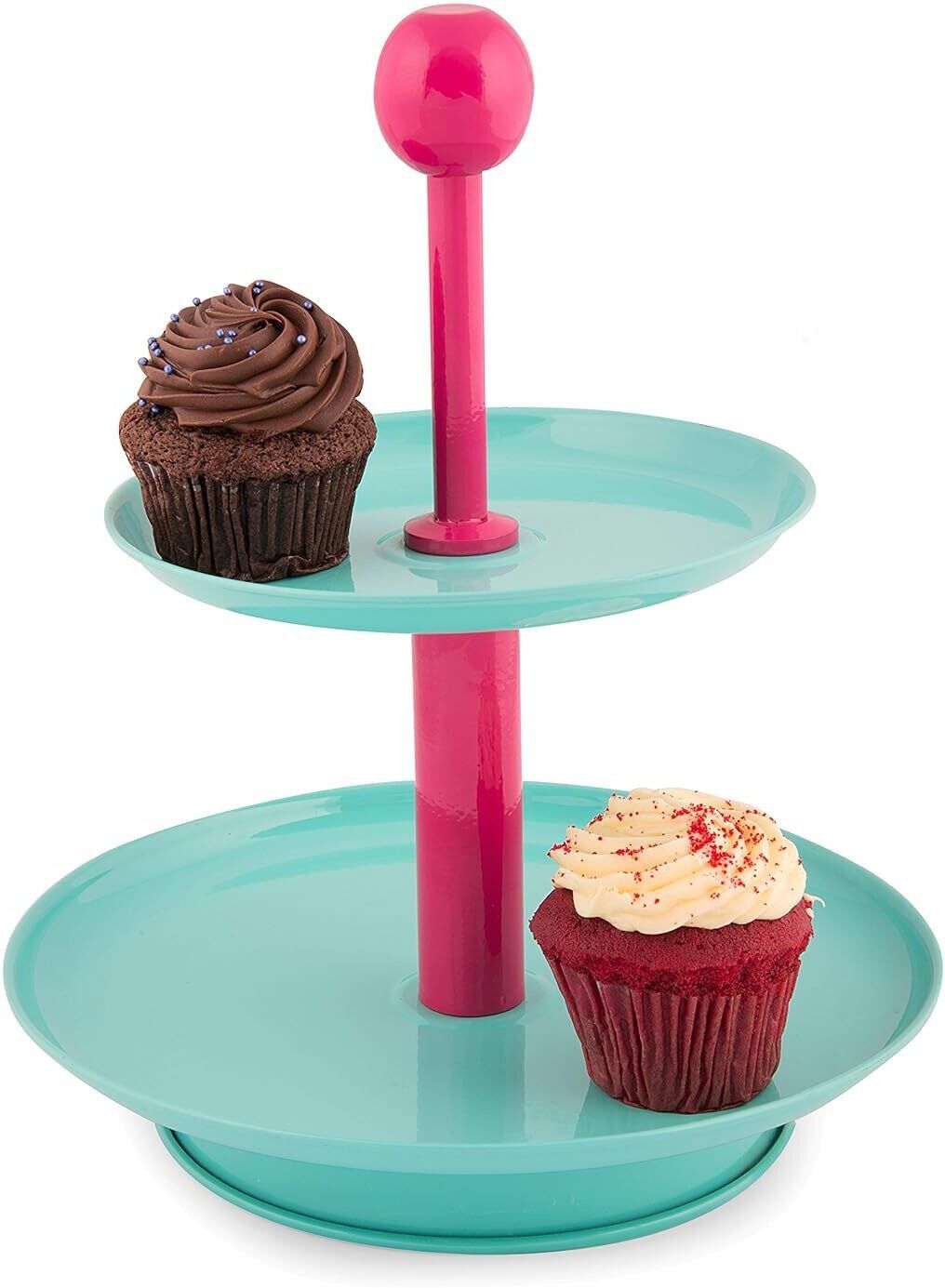 elan Two Tier Cake Stand, Cupcake Stand for Birthday (Knob, Aqua) Steel Cake Server-picture-23