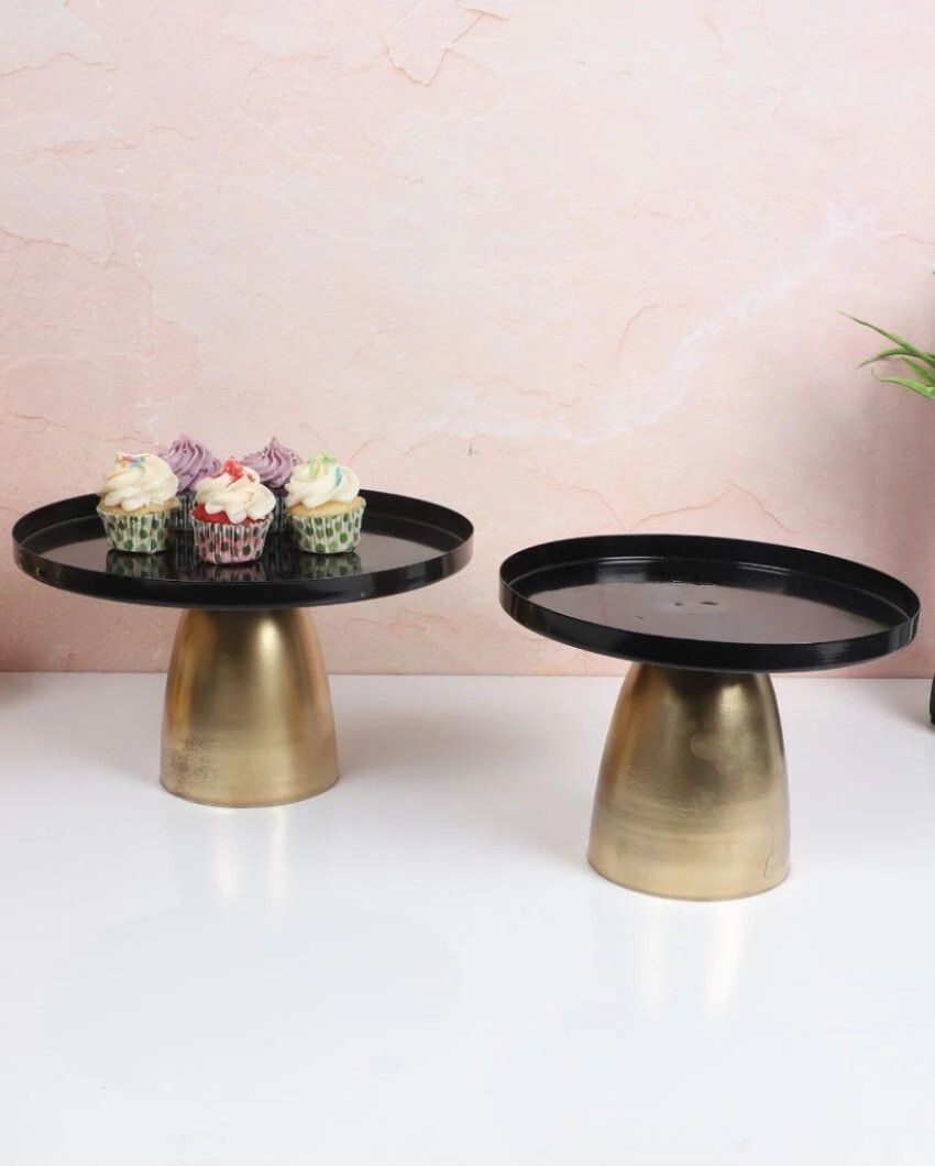 amaya decors Capsule Black & Gold Buffet Riser Set of 2 Iron Cake Server-picture-21