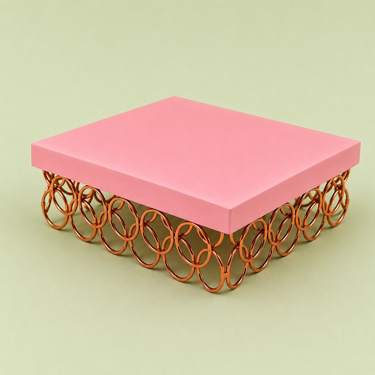 Square Pink Rose Gold Ring Cake Stand Iron Cake Server-image-14