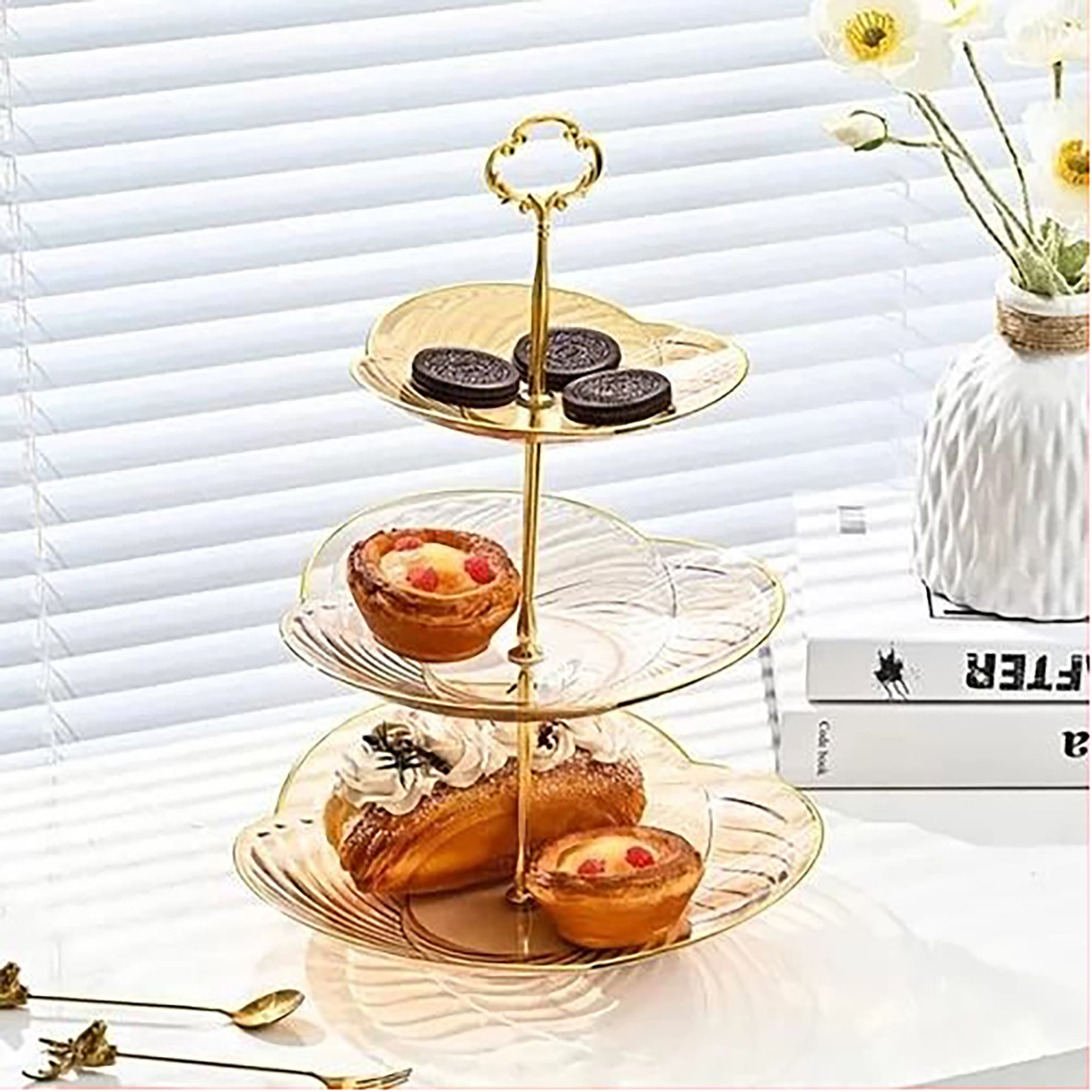 jamboree 3Tier Cake Stand Flower Cupcake Display Stand Clear Acrylic Dessert Fruit Plates Polypropylene Cake Server-picture-0