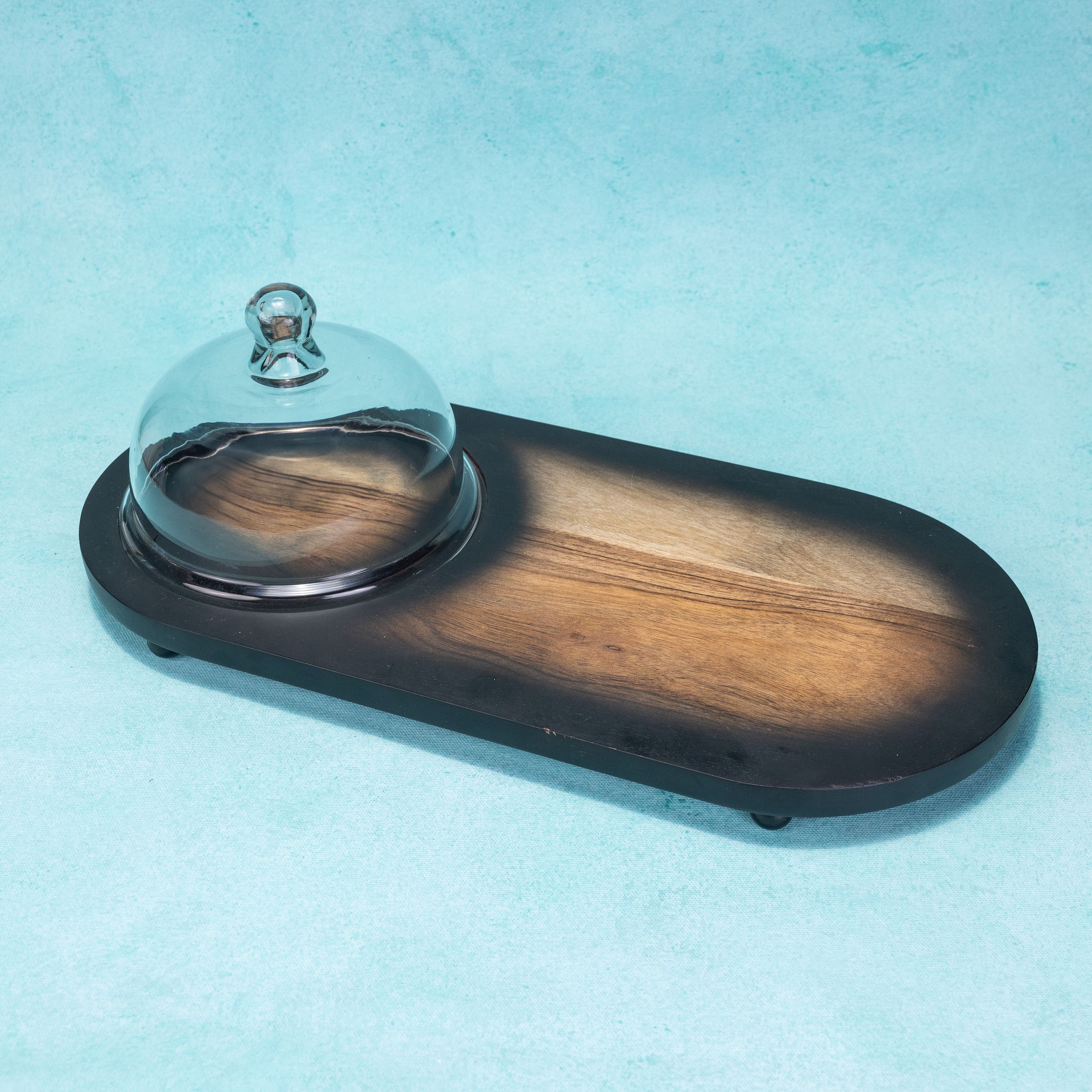 Tamra Acacia Wood Cake Cloche with Platter Wooden, Glass Cake Server-image-37