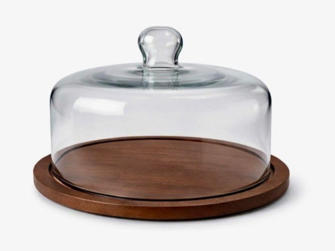 rh creations Premium Glass Dome Cake Stan Wooden Cake Server-picture-44