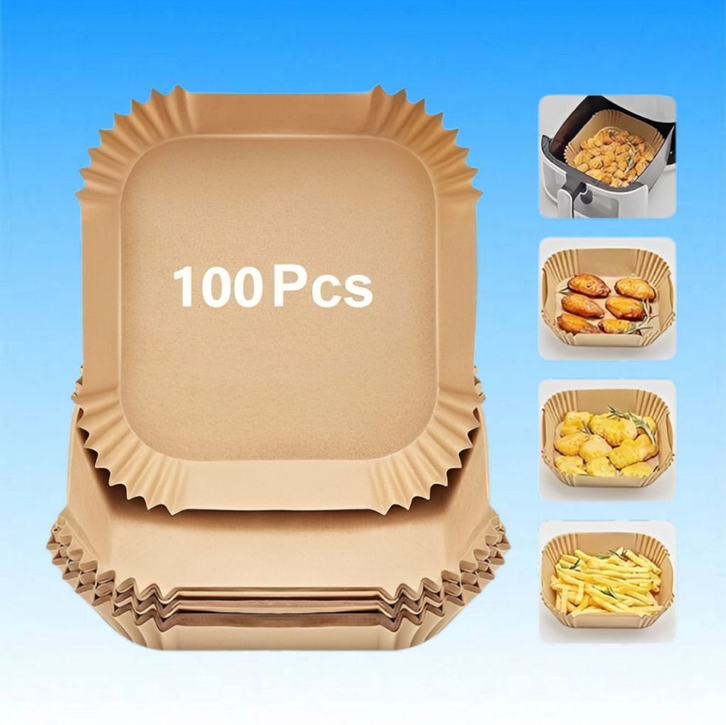 jiyana living 100 Pack Square Air Fryer Paper Liners Waterproof Oil-proof Paper Cake Server-picture-28