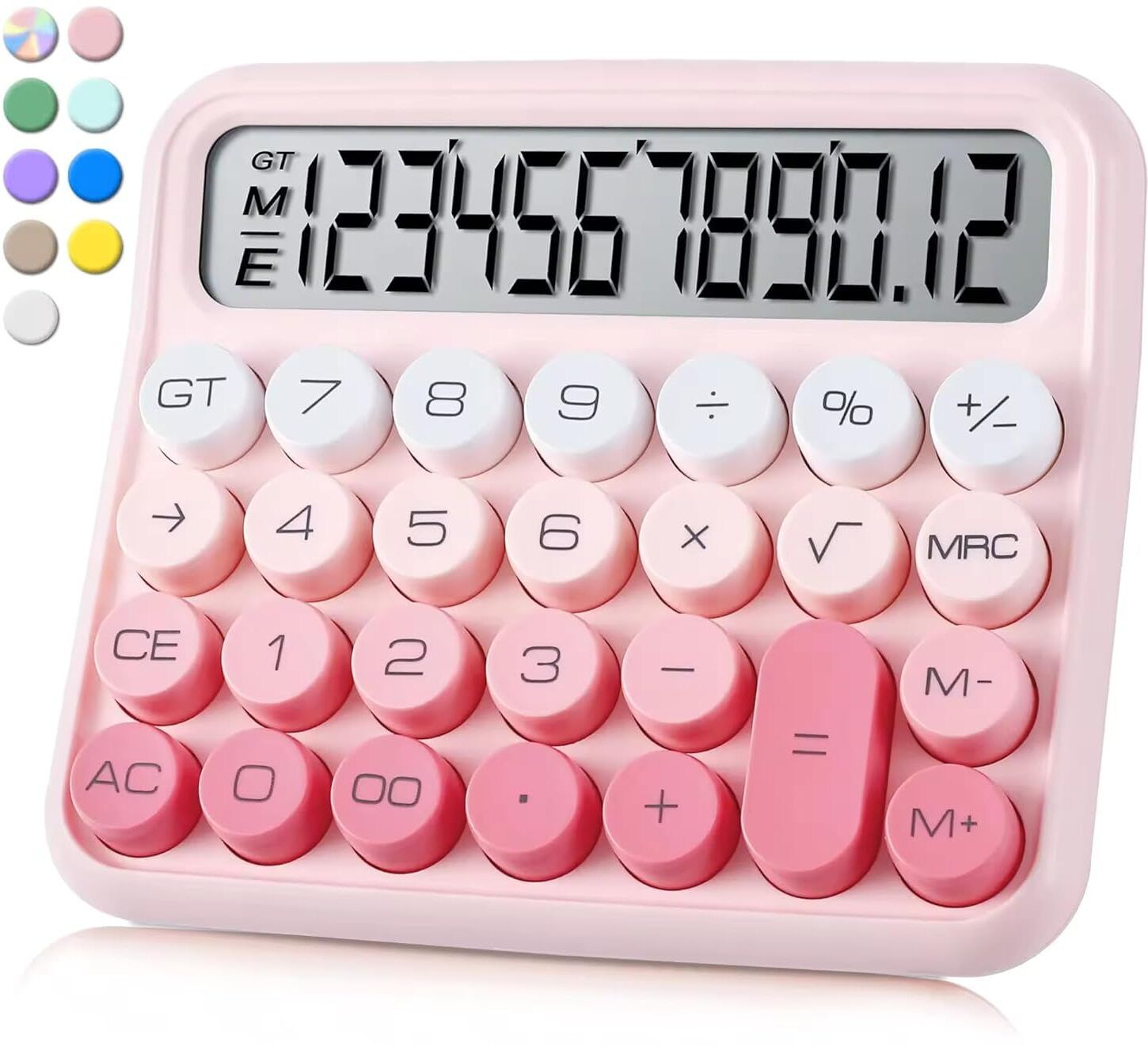 Colorful Mechanical Switch Calculator, 12 Digits, Large LCD Display Big Round Button Calculator,Easy to Press,for School Office Business Home Financial Calculator-image-6