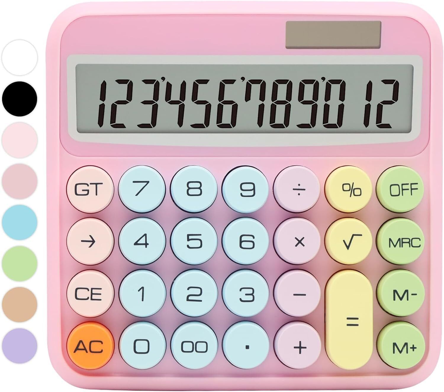 Colorful Candy Calculator,Mechanical Calculator Cute 12 Digit Large LCD Display Big Round Button Calculator,Easy to Press,for School Office Business Home FinancialCalculator