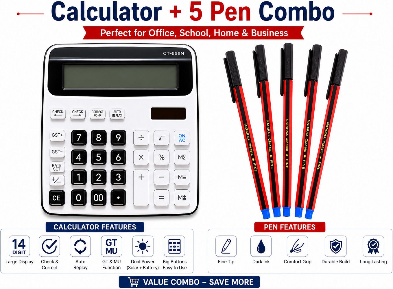 CT-556N 12 Digit GST Desktop Calculator | Check & Correct CT-556N 12 Digit GST Calculator Financial Calculator-image-1