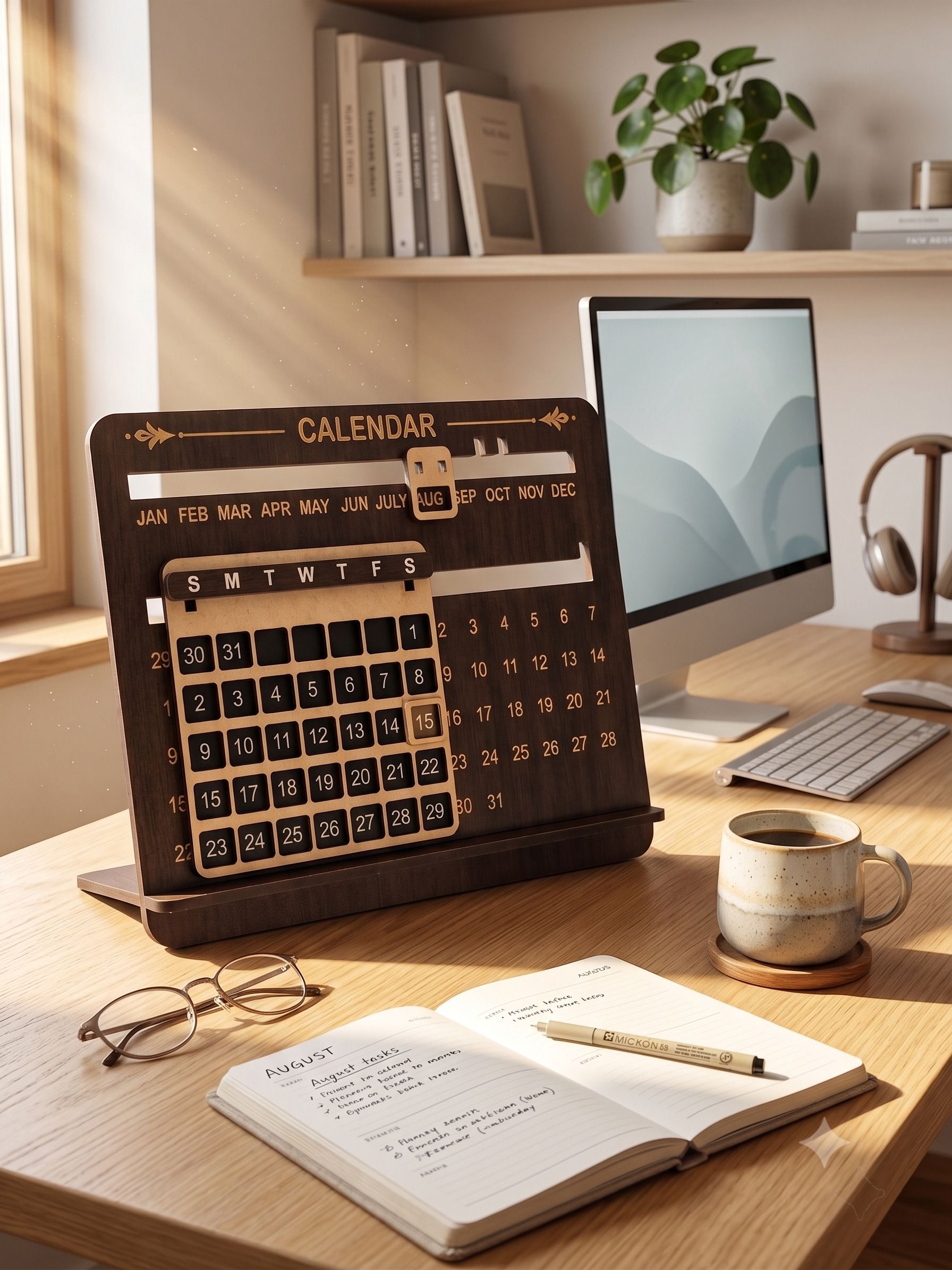 Laser Cut Wooden Perpetual Desktop Calendar for Home and Office Decor Perpetual Table Calendar-image-17