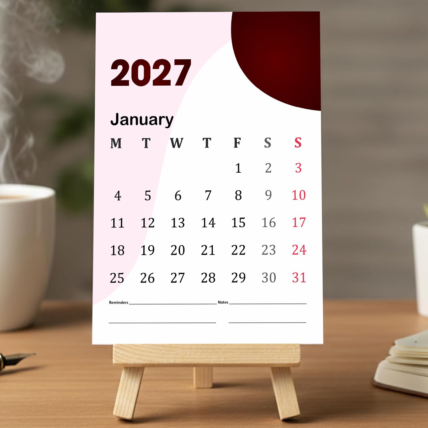 For Home, Office and other uses (Wooden Stand) 2027 Table Calendar-image-0